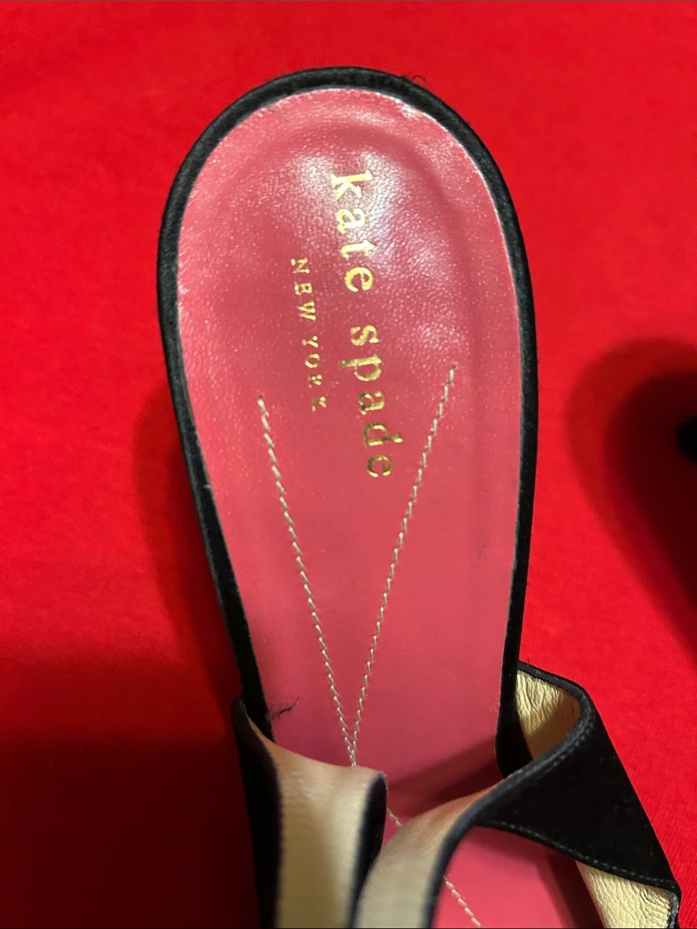 kate spade Black Satin Slingback Heels with Pink Insole and Bow